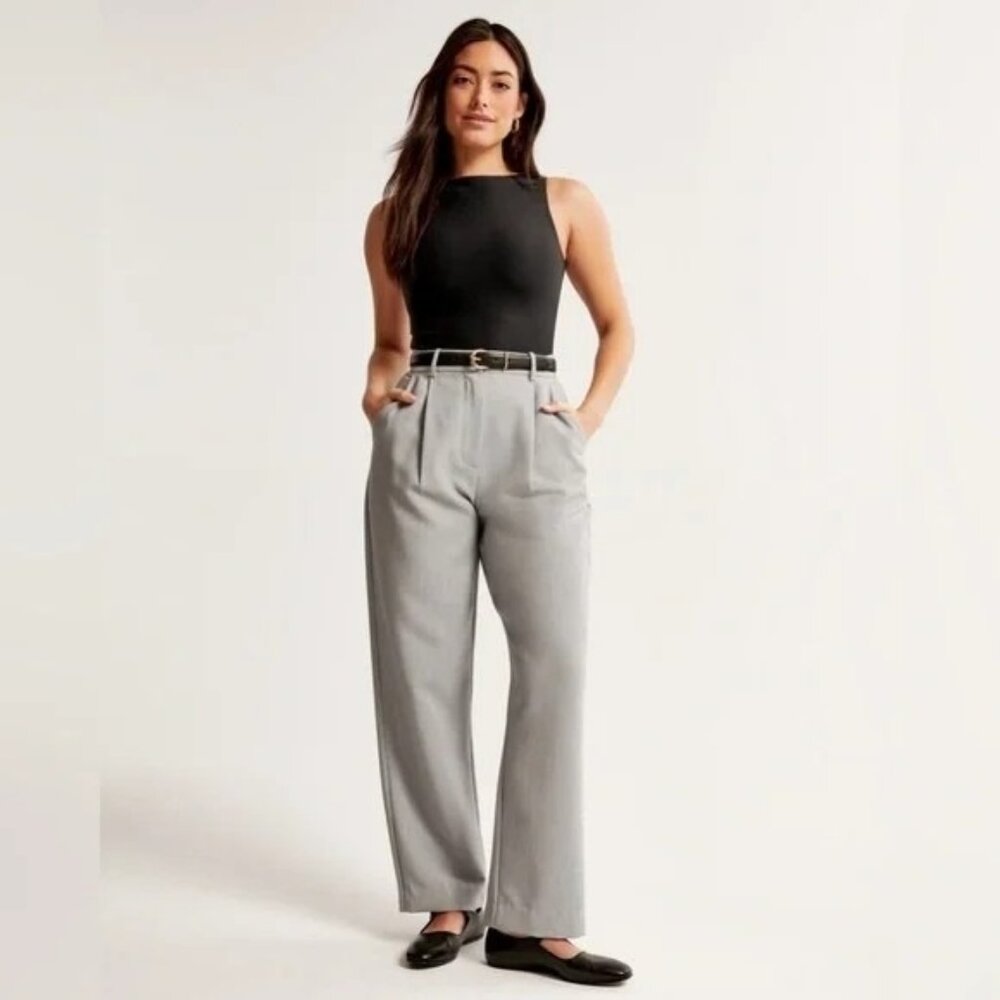 Abercrombie & Fitch Tailored Straight Leg High Rise Pants Trousers Grey - Picture 1 of 9